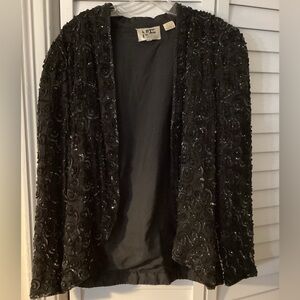 Nite Line Vintage Black Beaded and Sequin Silk Jacket Women’s size XL